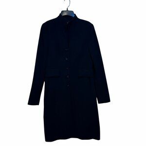 ✨Akris Size S Women's Long Black Wool Coat With Decorative Buttons & Pockets✨